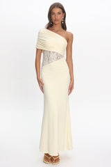 Mallorca Asymmetric Neckline Lace Maxi Dress Butter