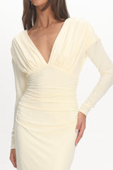 Gilded Long Sleeve Ruched Maxi Dress Butter