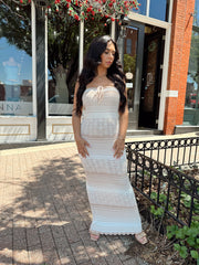 Roxy Neutral Striped Crochet Maxi Dress