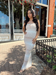 Roxy Neutral Striped Crochet Maxi Dress