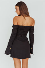 Tamra Long Sleeve Off-Shoulder Zip Dress Black