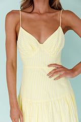 Royce Bow Back Midi Dress Striped Yellow