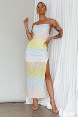 Gleaming Diamante Strap Midi Dress Sequin Lemon