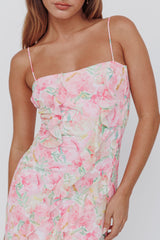 Catriona Split Ruffle Midi Dress Floral Yellow