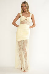 Oliana Twist Bust Lace Maxi Dress Lemon