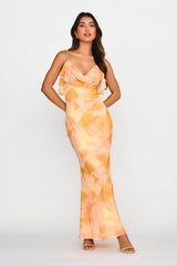 Jannie Draped Neckline Cami Dress Abstract Yellow