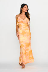 Jannie Draped Neckline Cami Dress Abstract Yellow