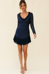 Isabella Long Sleeve Open Back Lace Dress Navy