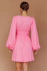 Carnivale Balloon Sleeve Ruffle Mini Dress Pink