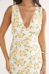 Coucou V-Neckline Maxi Dress Floral Yellow
