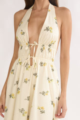 Under The Moons Tied Front Maxi Dress Floral Yellow
