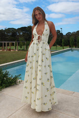 Under The Moons Tied Front Maxi Dress Floral Yellow