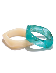 TIA CHUNKY 2PC RESIN BANGLE SET - CREAM AND BLUE RESIN