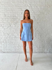 Telly Blue Strapless Tailored Mini Dress