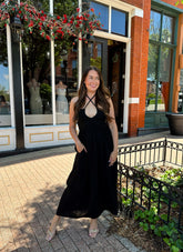 Wrenley Black Crochet Contrast Midi Dress