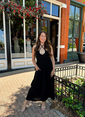 Wrenley Black Crochet Contrast Midi Dress