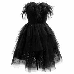 Black Feather Homecoming Dresses Short Black Sweetheart Prom Homecoming Dresses