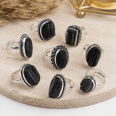 Black tourmaline rings – Gemstone rings Natural Crystal Healing Jewelry Collection