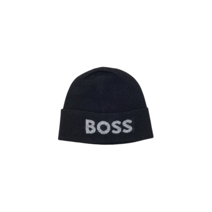 Bonnet Boss homme noir logo brodé vue de face — mélange laine polyamide viscose Ref. 50548777