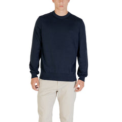 Pull Boss homme encolure ronde bleu marine coton logo brodé ton sur ton vue face