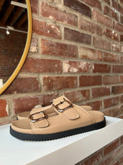 Bria Brown Gold Buckle Sandal