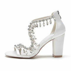 S&DCo. bridal rhinestone block heel sandals with elegant crystal embellishments for stunning wedding style
