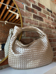 Brigitte Champagne Woven Shoulder Bag