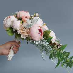 Bulk 10" Champagne Peony Bridal Bouquet Cascading Wedding Bouquet Wholesale
