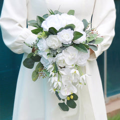 Bulk 11" White Rose and Orchid Cascading Bridal Bouquet Wedding Bouquet Wholesale
