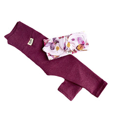 Burgundy Leggings with Pink Butterflies Headband