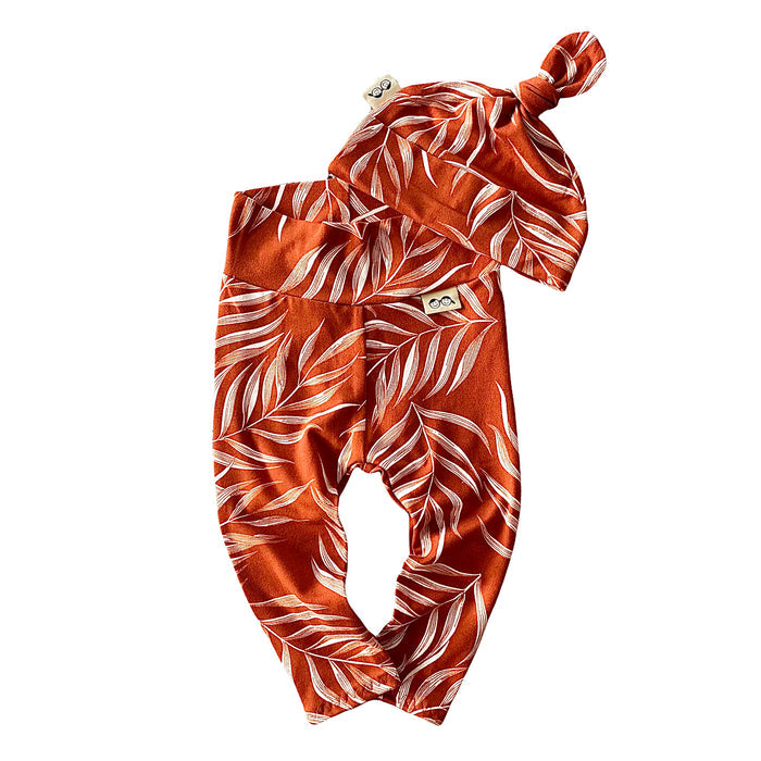 Burnt Orange Pampas Leaves Leggings and/or Knot Beanie