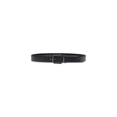 Image 1 : Ceinture Calvin Klein homme en cuir noir embossé motif géométrique avec boucle métal anthracite, vue de face enroulée — Delvale