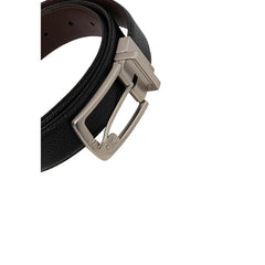 Image 3 : Ceinture Calvin Klein homme cuir noir grainé présentée enroulée sur fond blanc — Delvale