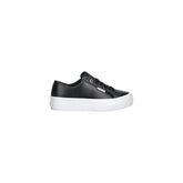 Image 1 : Baskets basses Calvin Klein Jeans femme en cuir lisse noir avec semelle plateforme blanche épaisse, vue de profil gauche — Delvale