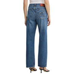 Image 3 : Jean straight Calvin Klein Jeans femme bleu azur taille haute, vue d'ensemble — Delvale