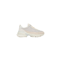 Image 1 : Basket Calvin Klein Jeans femme profil droit, tige mesh blanc et empiècements suède beige, semelle chunky runner crantée — Delvale