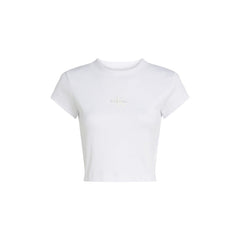Image 1 : T-shirt Calvin Klein Jeans femme blanc à col rond et coupe ajustée — delvale