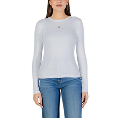 Image 2 : Vue de face du t-shirt manches longues Calvin Klein Jeans blanc côtelé avec badge logo CK discret centré — Delvale