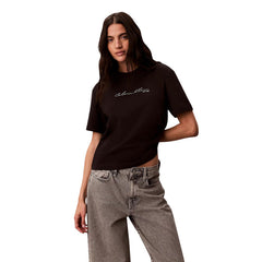 Image 1 : T-shirt Calvin Klein Jeans noir femme avec motif impression, col rond et manches courtes — Delvale