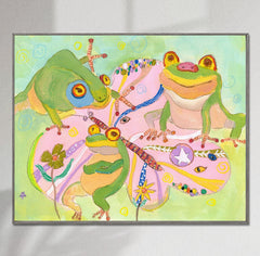 Canvas Print Frogs Picnic, Wall Art Prints, Abstract Artwork, Art Print, Artwork, Modern Wall Art, Watercolor Painting, Kids Room Décor