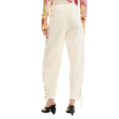 Image 2 : Détail pantalon Desigual femme beige coton, fermeture et finitions — delvale