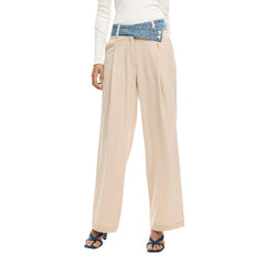 Image 1 : Pantalon femme Desigual beige en viscose polyester avec fermeture zip — delvale