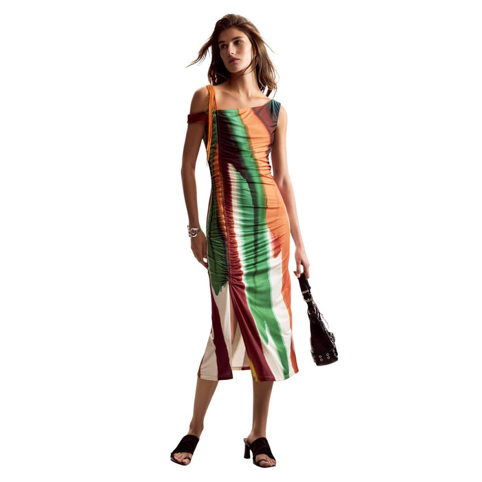 Image 1 : Robe Desigual femme marron à rayures sans manches, coupe décontractée — Delvale