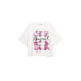 Image 1 : T-shirt Desigual femme blanc avec impression artistique colorée, manches courtes et col rond — Delvale