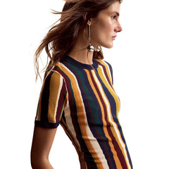 Image 2 : Détail du motif rayé du t-shirt Desigual femme couleur moutarde — delvale