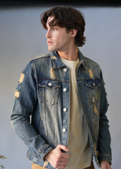 Distressed Faded Denim Jacket Victorious