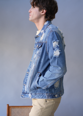 Distressed Faded Denim Jacket Victorious