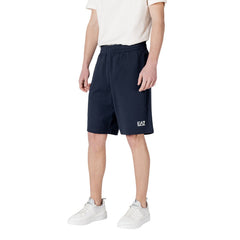 Image 3 : Vue profil bermudas Ea7 homme bleu coton coupe moderne — Delvale