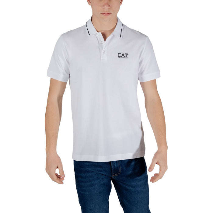 Image 1 : Polo Ea7 homme blanc en coton stretch avec col polo et manches courtes — Delvale
