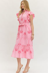 The Embroidered Flutter Sleeve Midi Dress